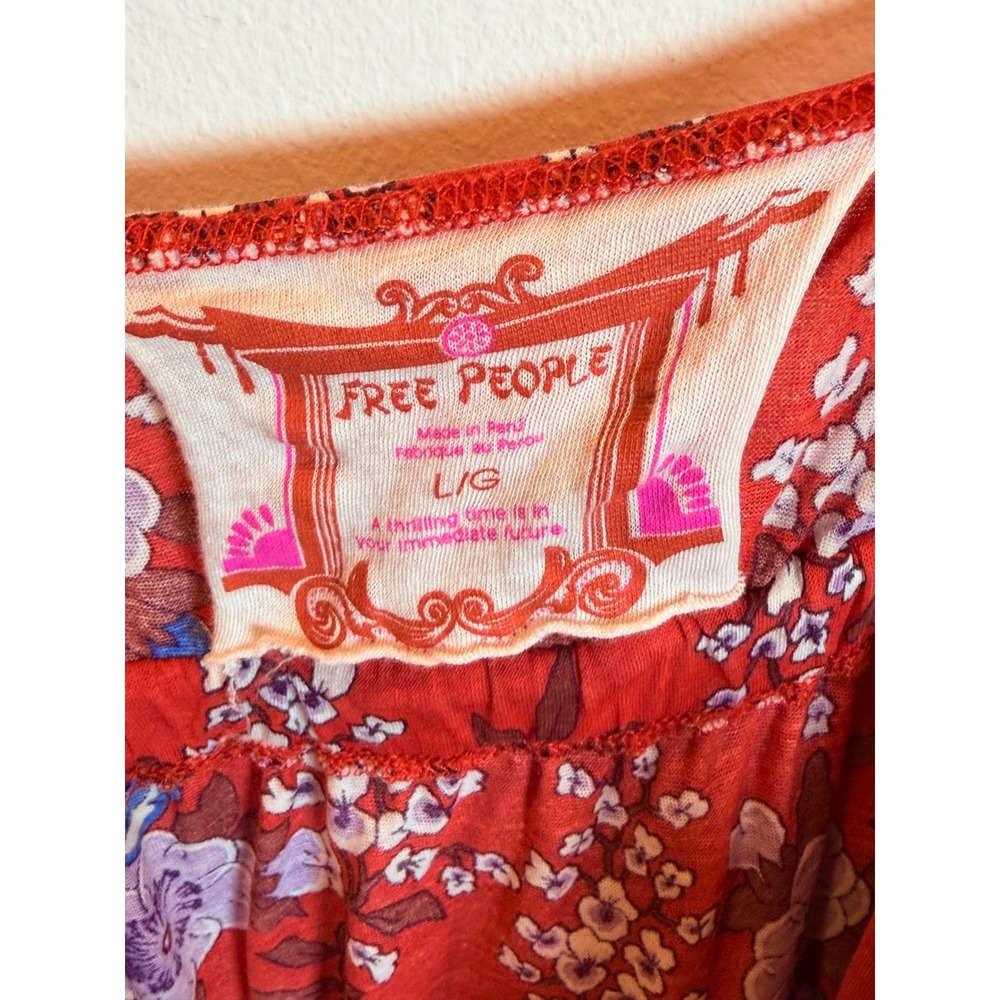 Free People Vintage Floral Cami Top Red Purple Boho Empire Waist Large - Picture 2 of 5